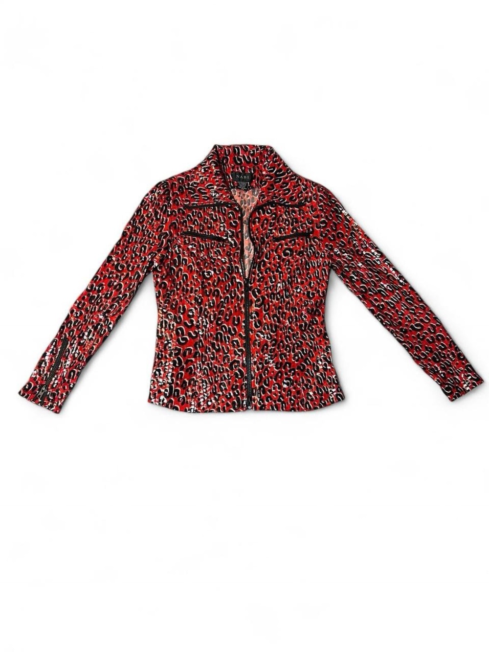 Vintage Nabi XS Red Leopard Print Zip-Front Jacket